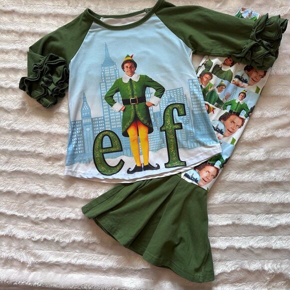 Girls Elf Christmas Movie Flare Pants/Outfit Set Size 5-6t - Picture 1 of 5
